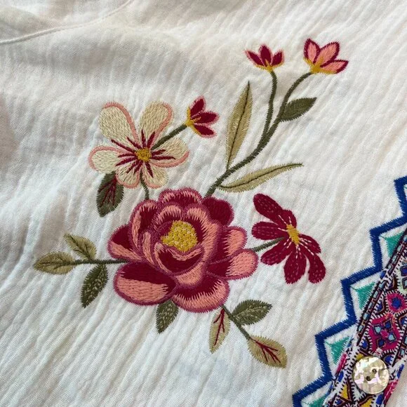 NWOT Coldwater Creek Floral Artful Embroidery Gauze Blouse Shirt Size 1X - Picture 10 of 16